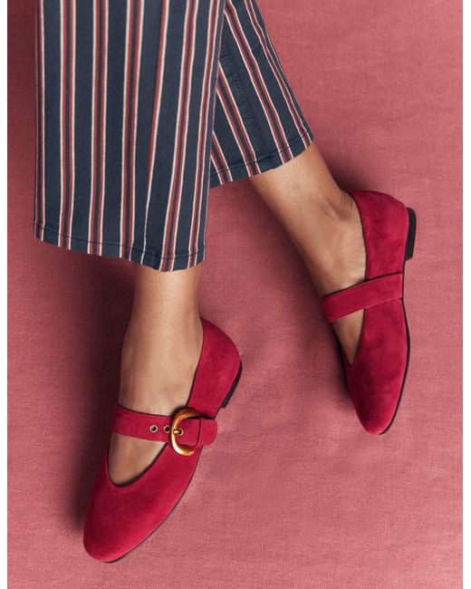 Boden Red Kylie Flat Buckle Mary Janes