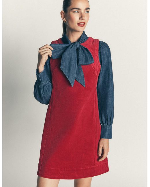Boden Red Lou Cord Shift Dress