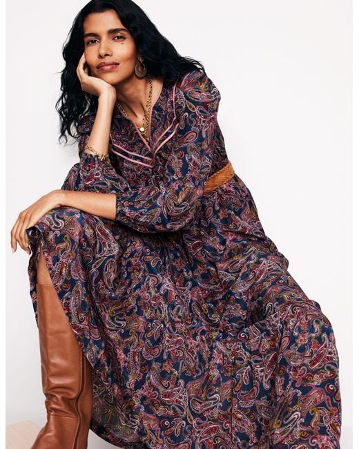 Boden Red Quilted Yoke Maxi Dresstrue, Opulent Paisley