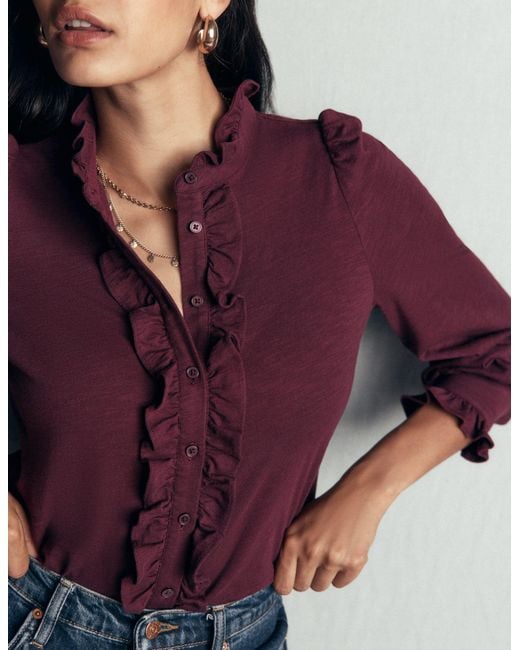 Boden Blue Jersey Frill Blouse