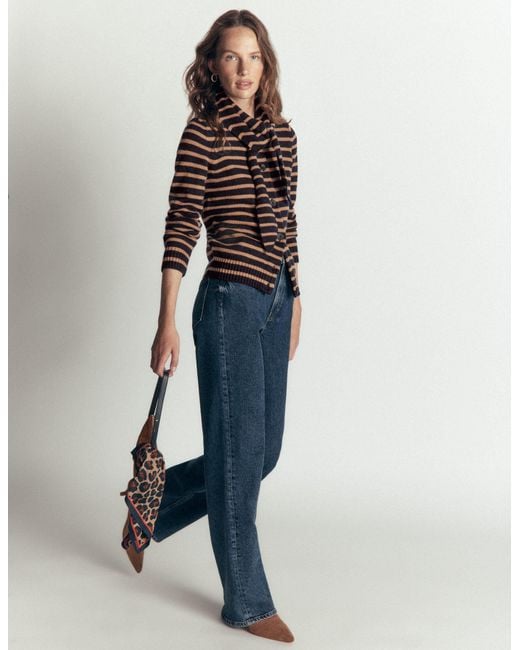Boden Blue Lydia Tie Neck Knit Cardigan