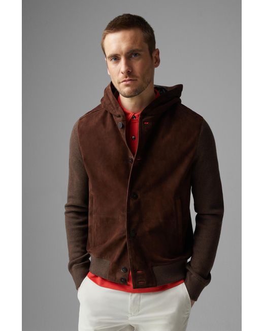 Bogner Brown Drax Leather Knit Jacket for men