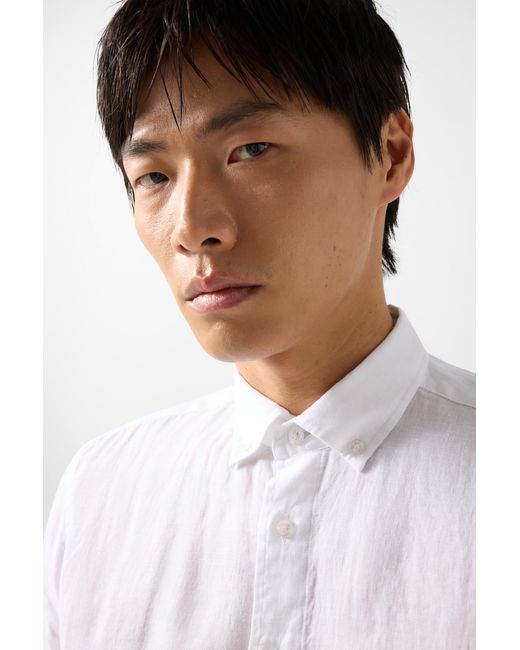 Bogner White Linen Short-sleeved Shirt Lykos for men