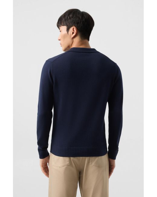 Bogner Blue Garry Knitted Polo Long-sleeved Top for men