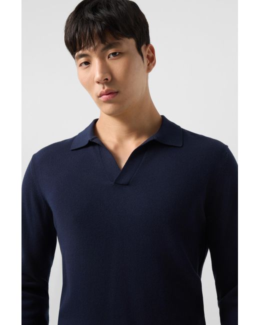 Bogner Blue Garry Knitted Polo Long-sleeved Top for men
