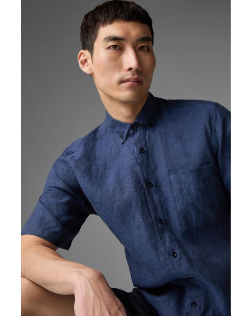 Bogner Blue Lykos Short-sleeved Linen Shirt for men