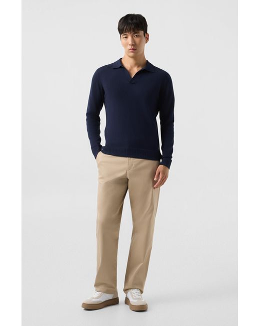 Bogner Blue Garry Knitted Polo Long-sleeved Top for men