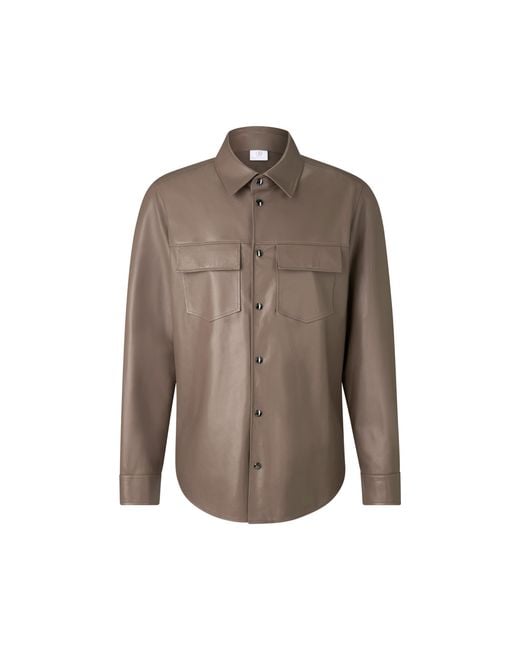 Bogner Brown Leather Overshirt Olli for men