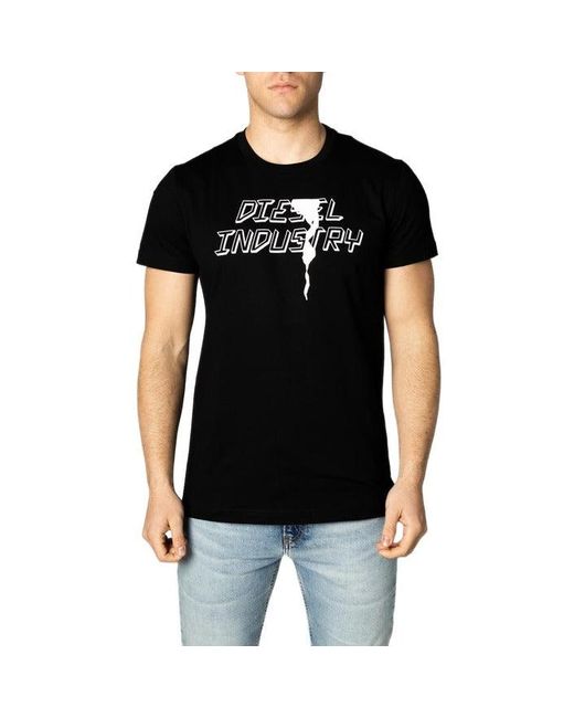 DIESEL Cotton Round Neck Short Sleeve Slip On Printed Tshirt in Black