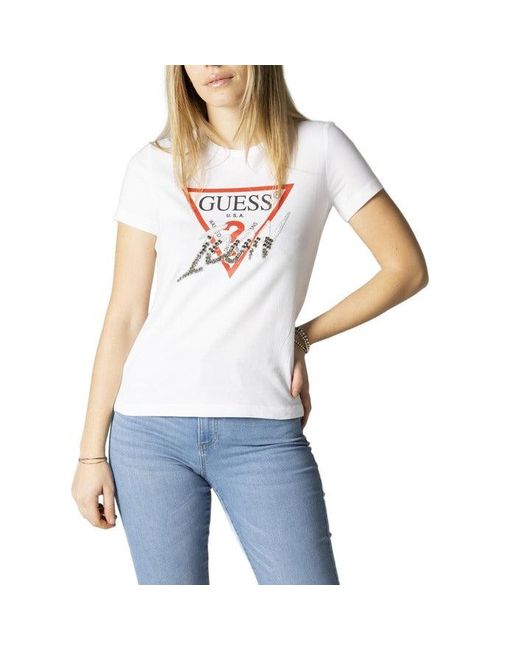 Guess Cotton Women T-shirt in White | Lyst