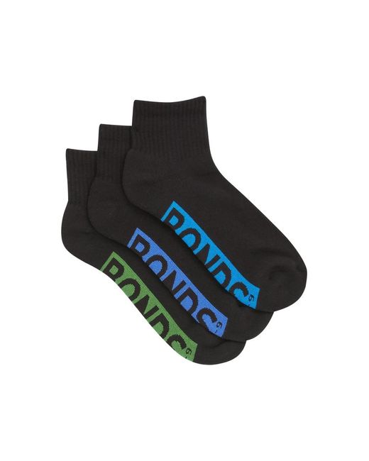 Bonds Black Logo Cushioned Quarter Crew Socks 3 Pack for men