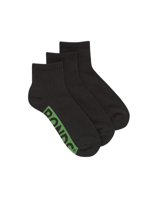 Bonds Black Logo Cushioned Quarter Crew Socks 3 Pack for men