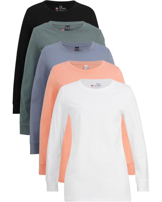 Maglia Lunga Con Scollo Rotondo A Maniche Lunghe (Pacco Da 5) di bonprix in Green