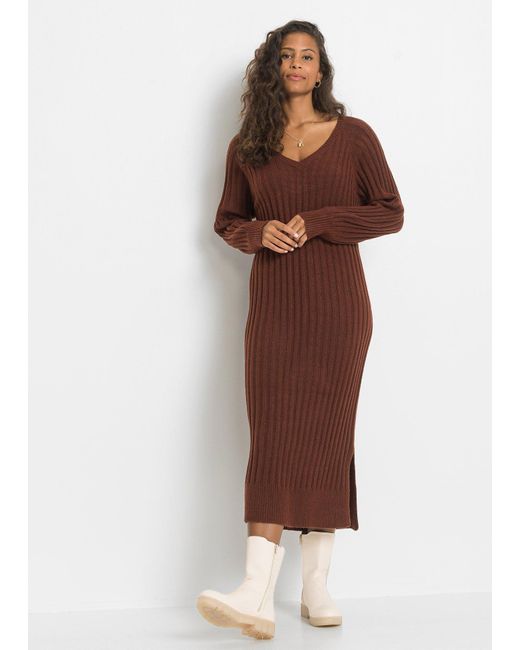 bonprix Brown Midi-Strickkleid