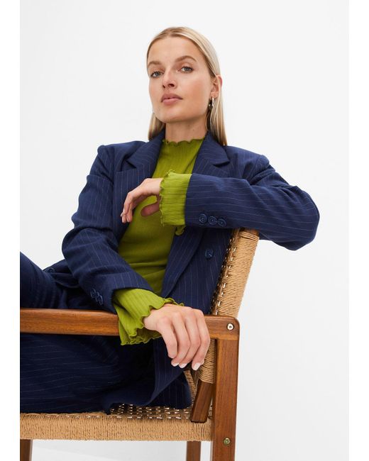 bonprix Blue Doppelreihiger Blazer Mit Nadelstreifen
