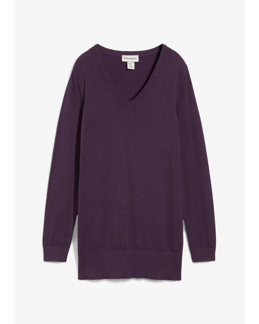 bonprix Purple Feinstrick Longpullover Mit V-Ausschnitt