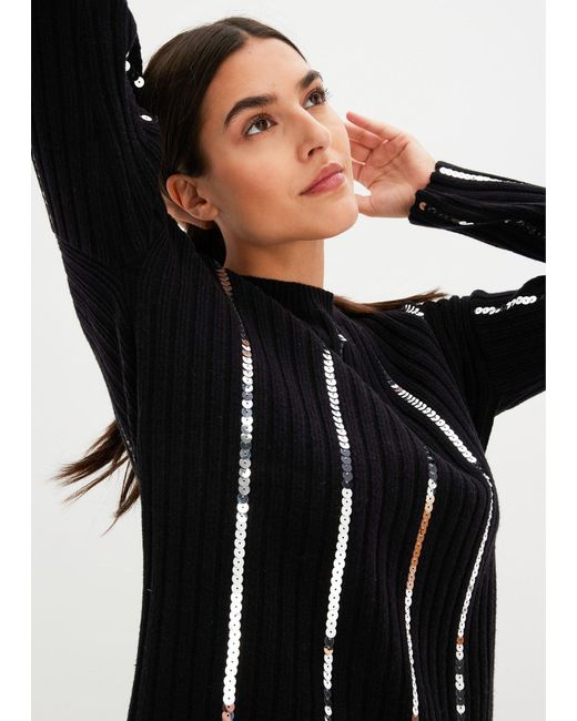 bonprix Black Gerippter Pullover