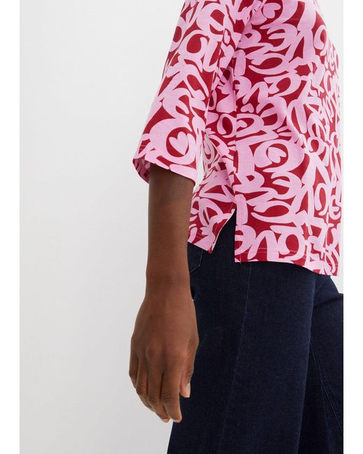 Maglia Con Scollo Rotondo E Maniche A 3/4 di bonprix in Red