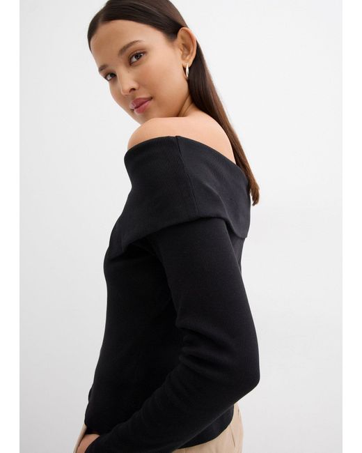 Maglia A Costine Con Spalle Scoperte di bonprix in Black