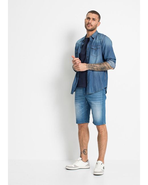 bonprix Stretch-Jeans-Bermuda Mit Verstärktem Schritt, Regular Fit in Blue für Herren