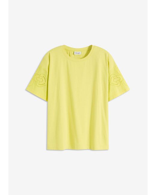 bonprix Yellow T-Shirt Mit Lochstickerei