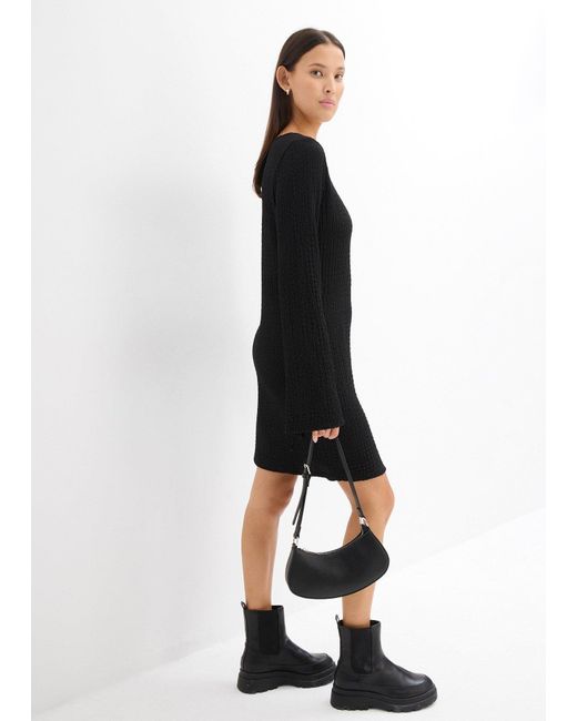 bonprix Black Minikleid Aus Strukturiertem Crêpe