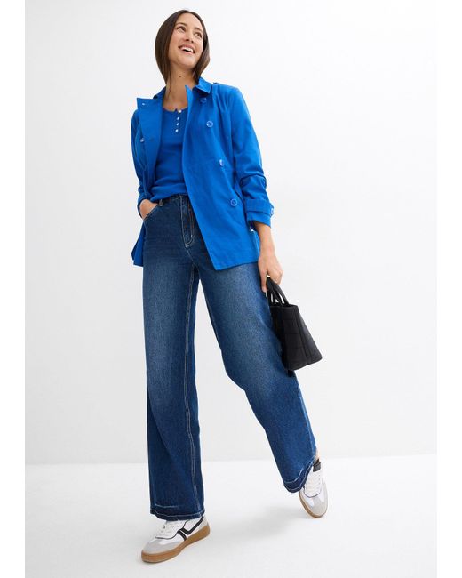 bonprix Blue Henleyshirt Aus Reiner Bio-Baumwolle