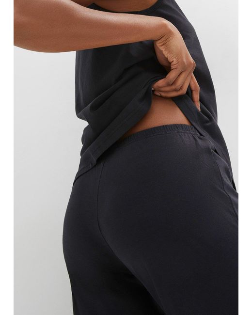 bonprix Black Pyjama Mit Spitzeneinsatz