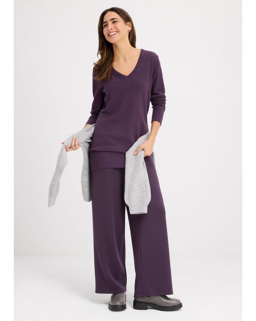 bonprix Purple Feinstrick Longpullover Mit V-Ausschnitt
