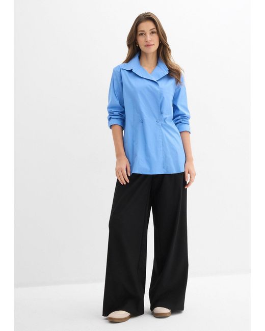 Camicia Lunga Con Scollo A V di bonprix in Blue