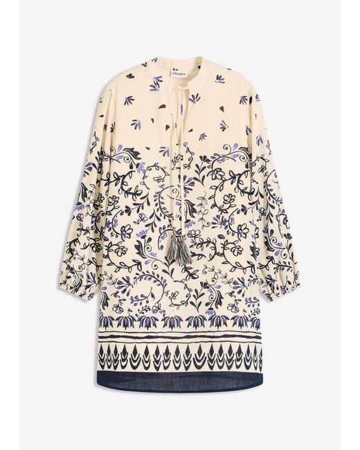 bonprix White Kurzes Boho-Kleid Im Leinen-Look