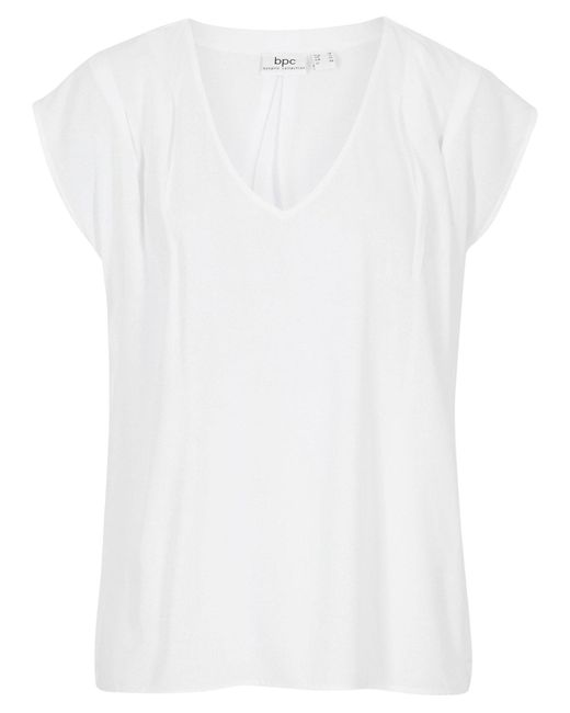 Blusa A Maniche Corte Con Scollatura A V di bonprix in White
