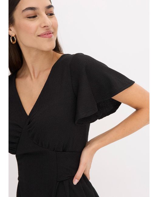 bonprix Black Jerseykleid Aus Leichtem Crêpe Mit Flügelärmel