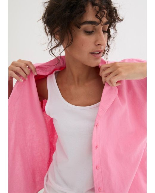 bonprix Pink Lockere Oversize-Bluse Aus Leichtem Leinen-Mix