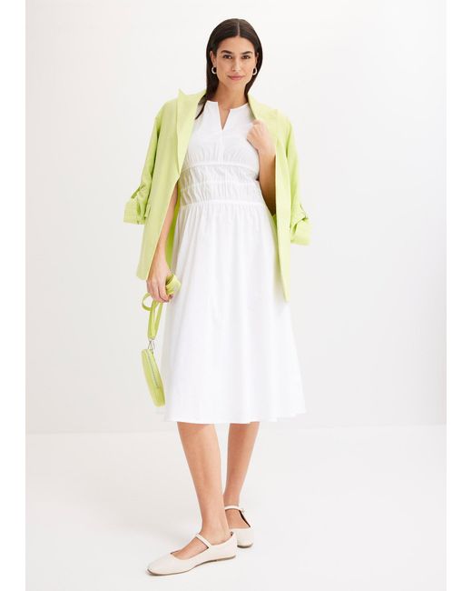 Abito Midi Con Vita Elasticizzata Arricciata di bonprix in White