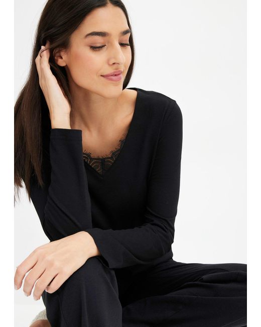Maglia Pigiama Con Viscosa di bonprix in Black