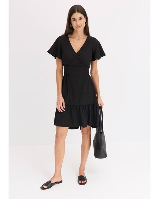 bonprix Black Jerseykleid Aus Leichtem Crêpe Mit Flügelärmel