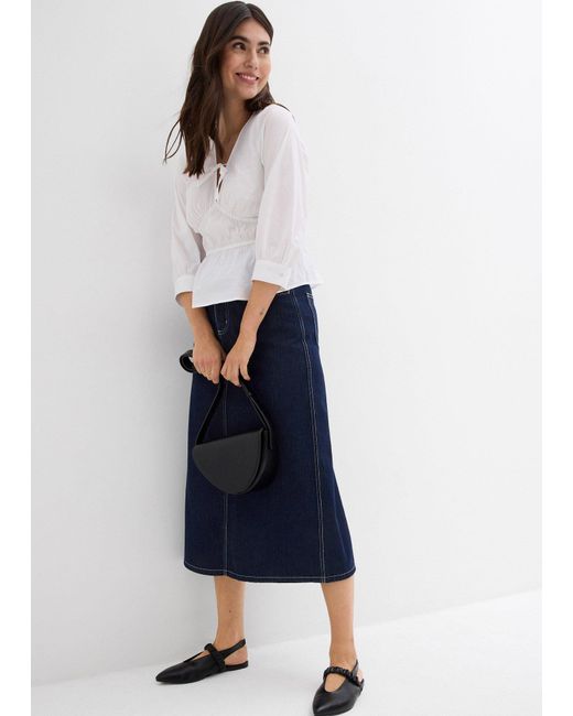 Gonna Midi Di Jeans Super Soft Con Cinta Comoda, Vita Media di bonprix in Blue