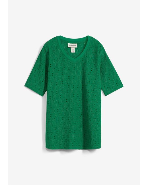 bonprix Green Crêpe-Shirt Mit Lochstickerei