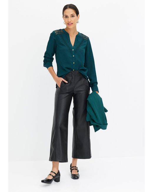 bonprix Green Crêpe-Bluse Mit Spitze
