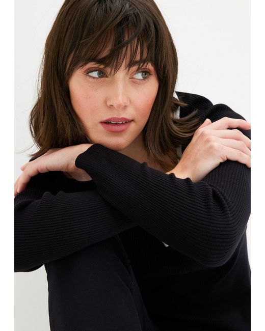 bonprix Black Feinstrickpullover Mit Paspellierung