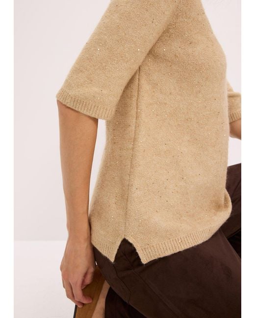 Maglione A Mezze Maniche Con Paillettes E Filato Lucido di bonprix in Natural