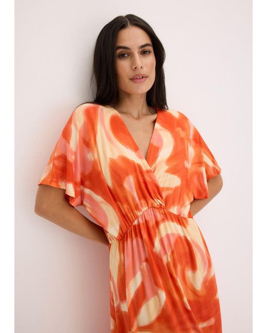 bonprix Orange Maxikleid Mit Batik-Print Aus Softem Viskose-Mix
