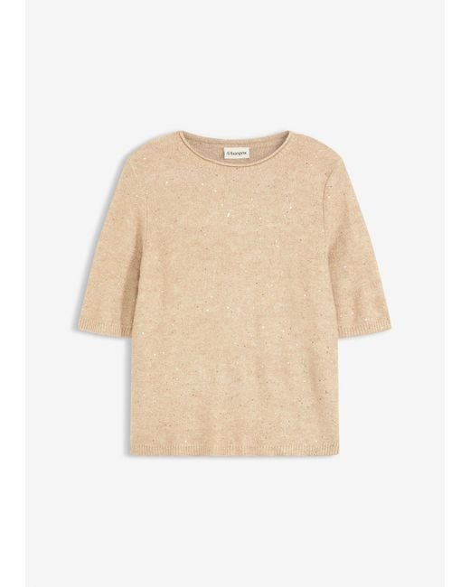 Maglione A Mezze Maniche Con Paillettes E Filato Lucido di bonprix in Natural
