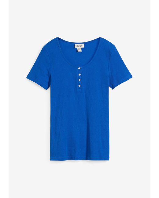 bonprix Blue Henleyshirt Aus Reiner Bio-Baumwolle