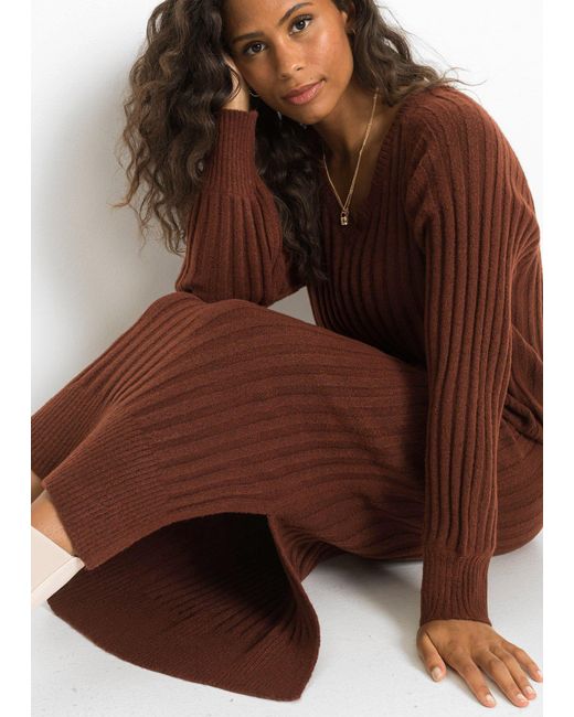bonprix Brown Midi-Strickkleid