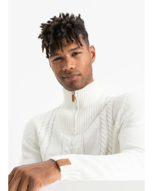 bonprix Grobstrick Troyer Pullover Mit Zopfmuster in White für Herren