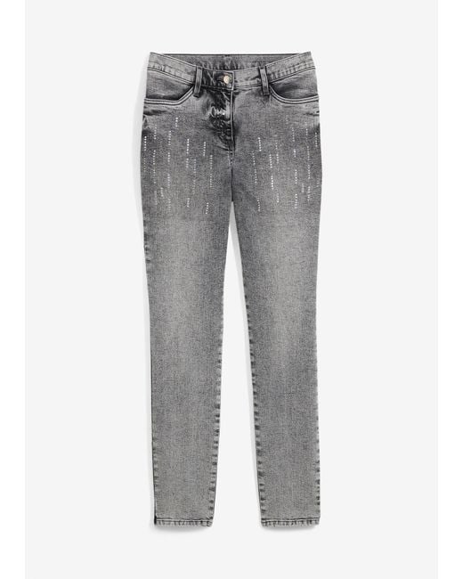 bonprix Gray Stretch-Jeans Mit Glitzersteinchen