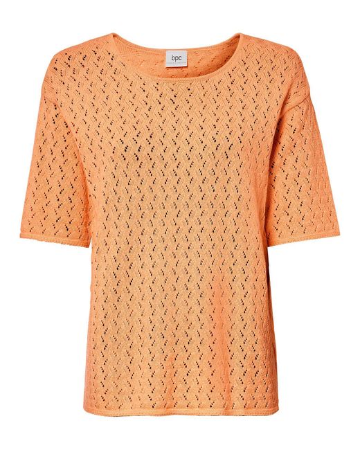 bonprix Orange Ajour- Pullover Mit Leinen, 1/2- Arm