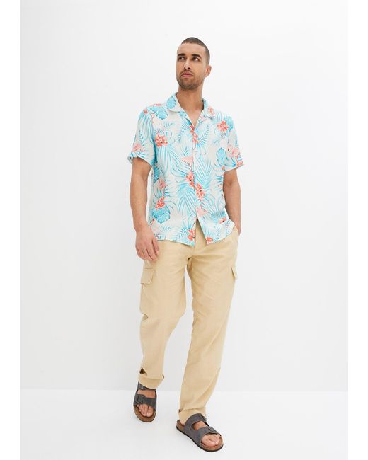 Camicia A Maniche Corte Con Colletto A Revers di bonprix in Blue da Uomo